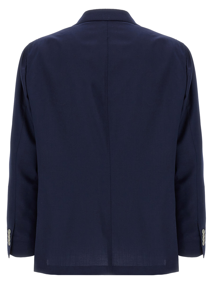 Barba Jim2 Wool Blend Blue Blazer For Women Two Button Unlined Jacket With Mirror Lapels And Modern Silhouette