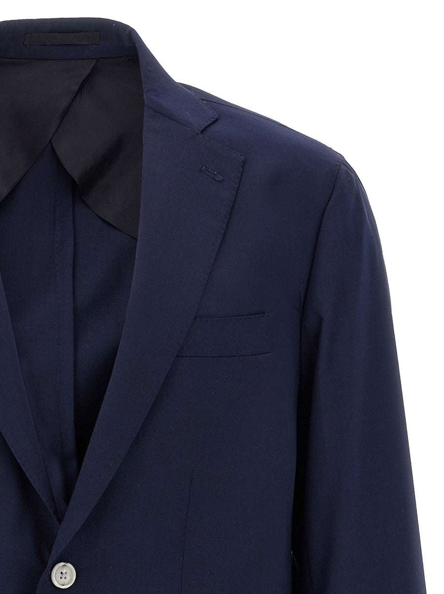 Barba Jim2 Wool Blend Blue Blazer For Women Two Button Unlined Jacket With Mirror Lapels And Modern Silhouette