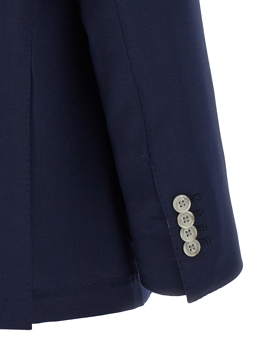 Barba Jim2 Wool Blend Blue Blazer For Women Two Button Unlined Jacket With Mirror Lapels And Modern Silhouette
