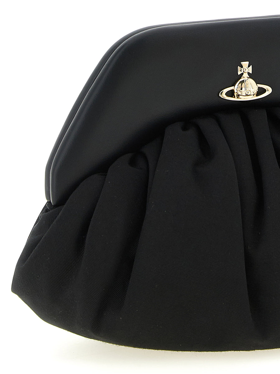 Vivienne Westwood Brooke Clutch For Women Black Crinkled Viscose Magnetic Closure Orb Detail Statement Evening Bag