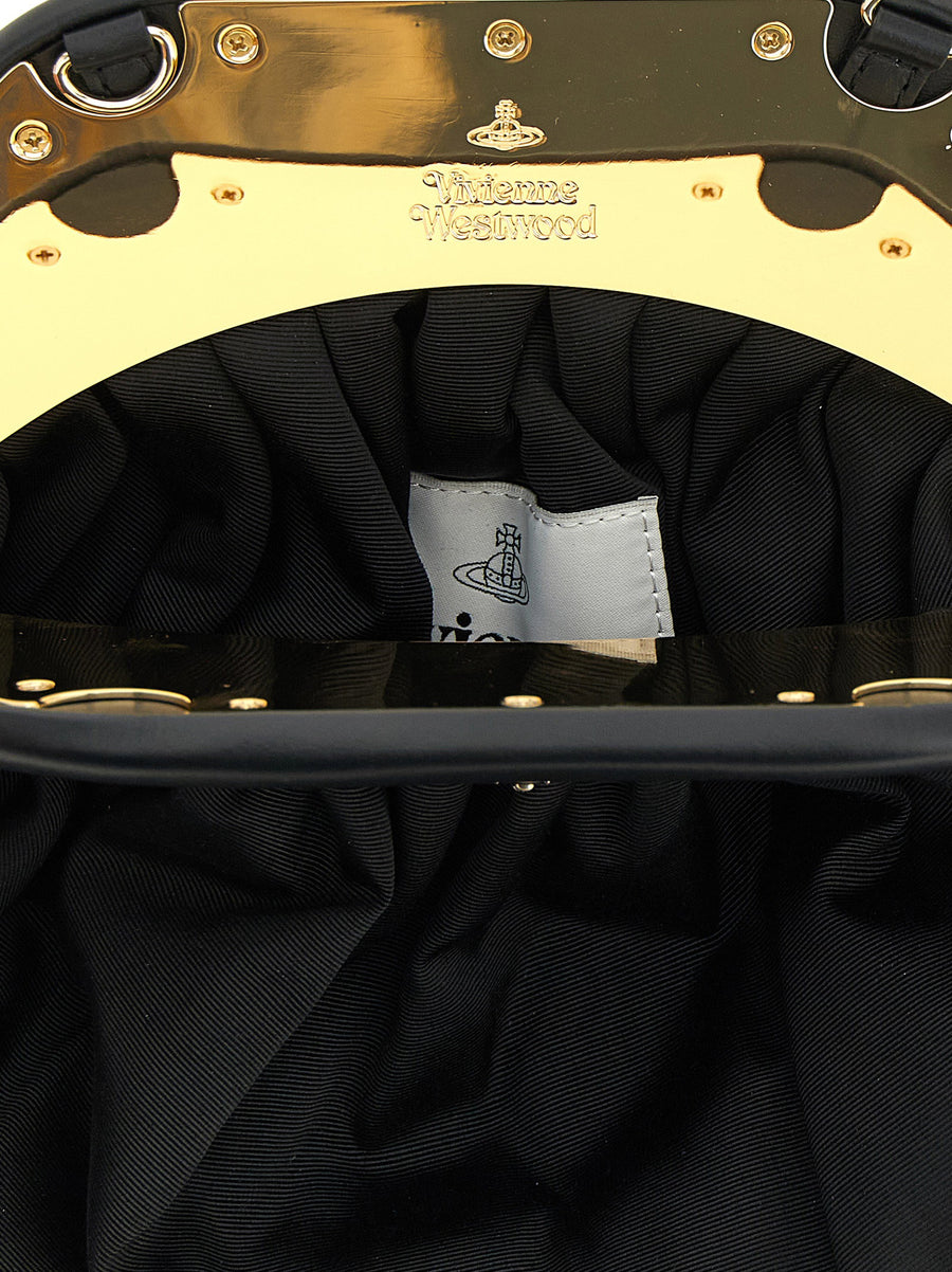 Vivienne Westwood Brooke Clutch For Women Black Crinkled Viscose Magnetic Closure Orb Detail Statement Evening Bag