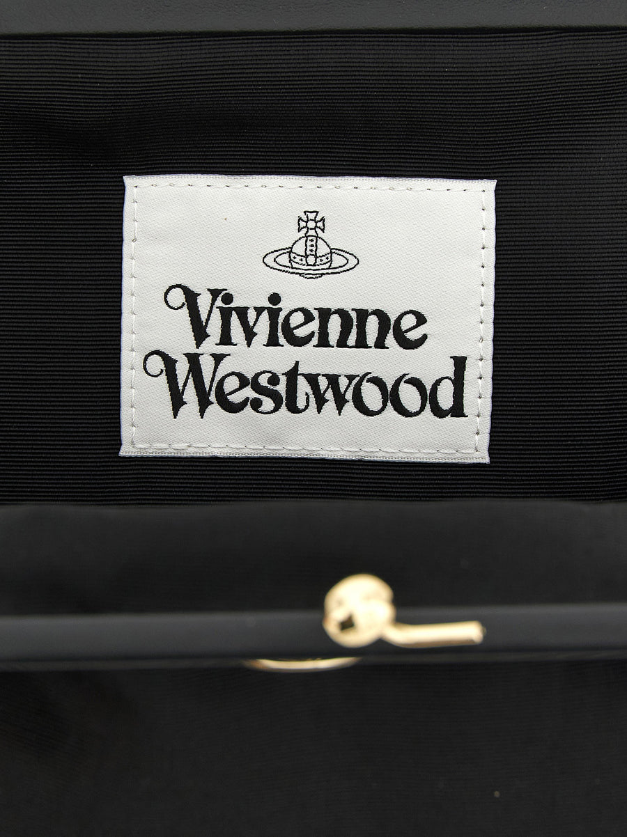 Vivienne Westwood Vivienne Clutch Black Tulle Effect Leather Details Orb Logo Removable Handle Women Evening Bag
