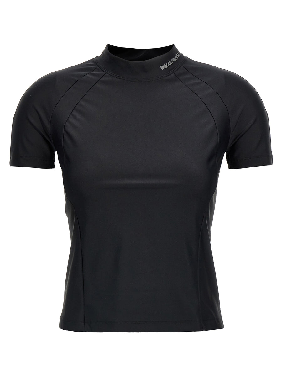 Rashguard Top For Women T By Alexander Wang High Neck Logo Black Nylon Elastane Premium Athleisure