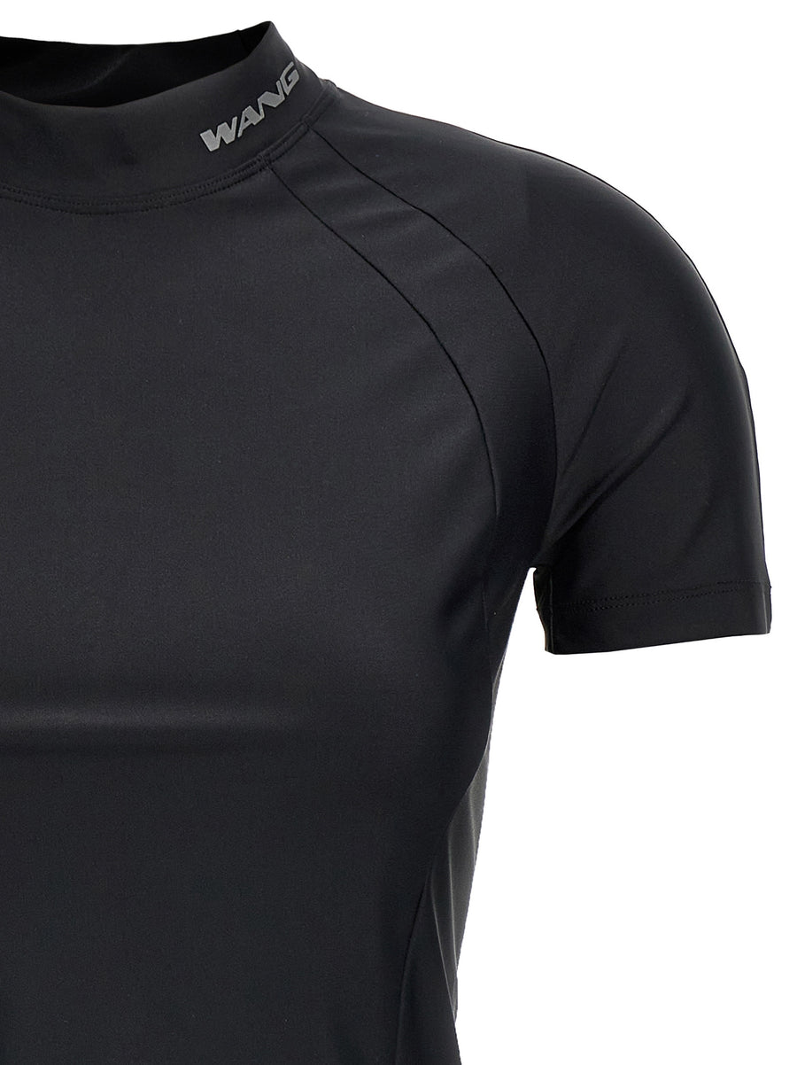 Rashguard Top For Women T By Alexander Wang High Neck Logo Black Nylon Elastane Premium Athleisure