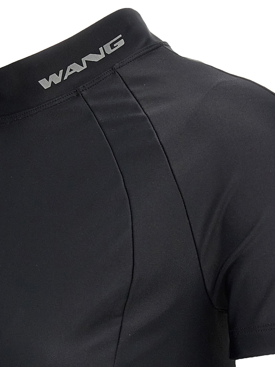 Rashguard Top For Women T By Alexander Wang High Neck Logo Black Nylon Elastane Premium Athleisure