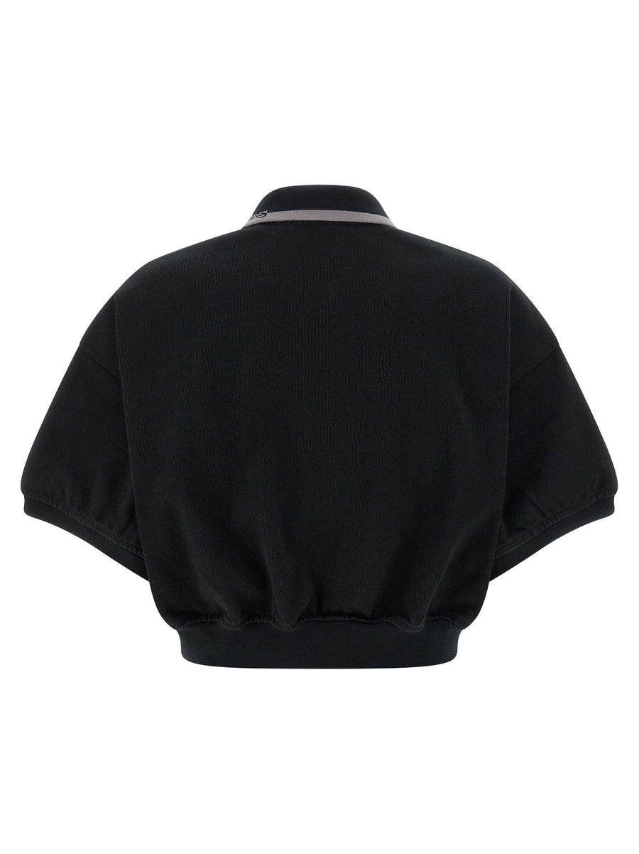 T By Alexander Wang Intarsia Collar Polo Shirt 100 Percent Cotton Black Crop