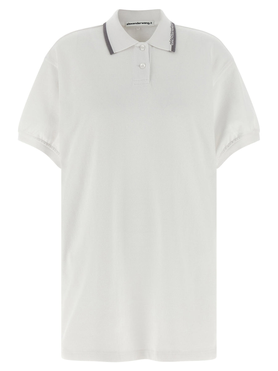 T By Alexander Wang Intarsia Collar Polo Dress For Women White Cotton Jersey Day To Night Ready