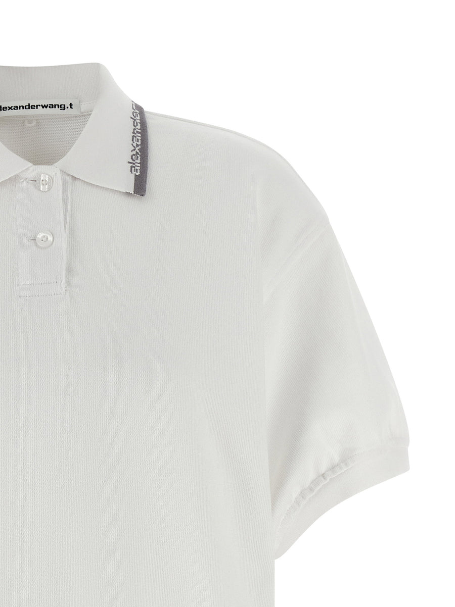 T By Alexander Wang Intarsia Collar Polo Dress For Women White Cotton Jersey Day To Night Ready