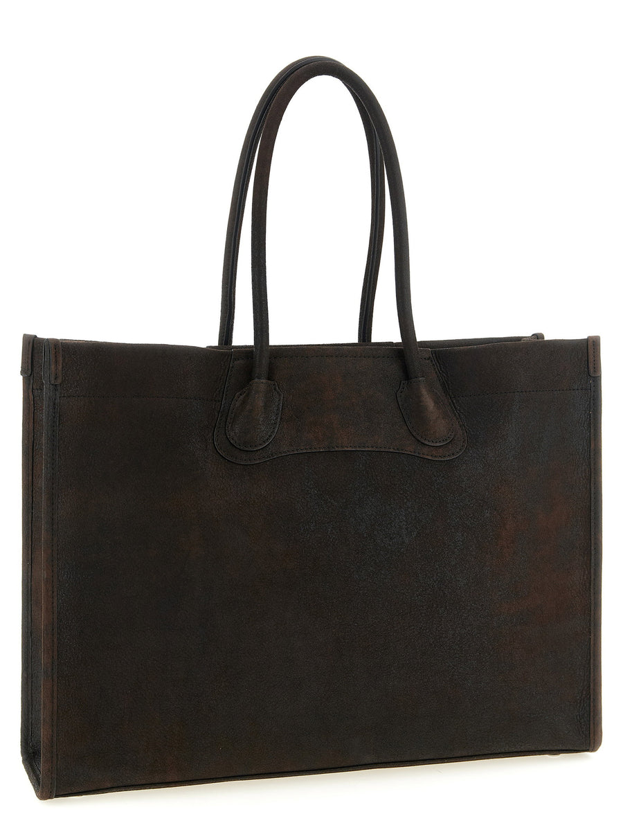 Vivienne Westwood Troy Leather Shopping Bag For Women, Luxurious Lamb Leather With Orb BasRelief Emblem
