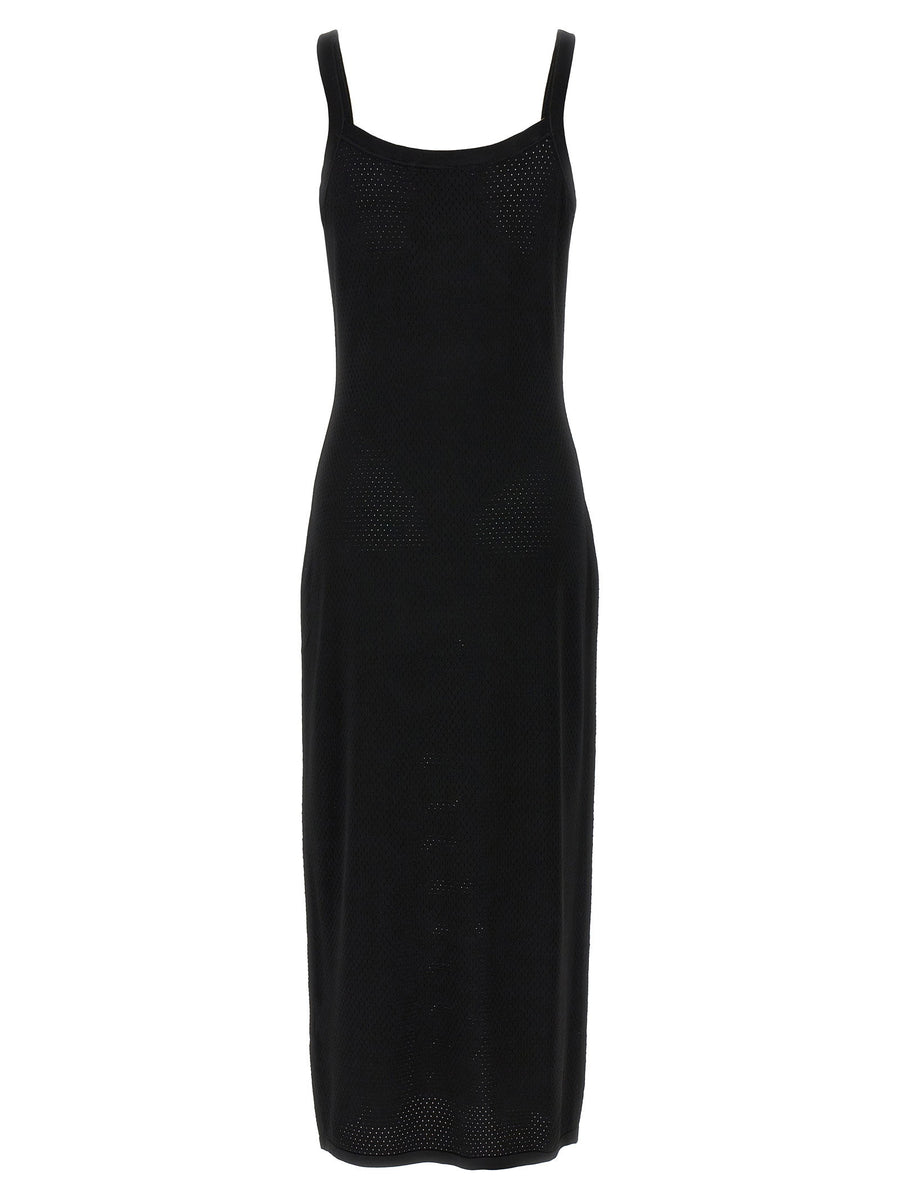 Luxurious T By Alexander Wang Mesh Dress Openwork Black Petticoat For Women Round Neck Evening Wear