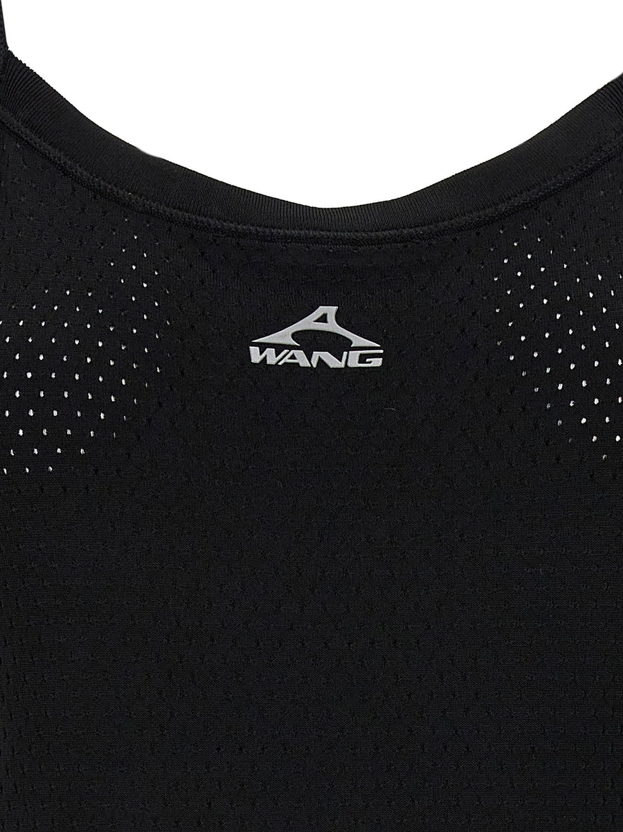 Luxurious T By Alexander Wang Mesh Dress Openwork Black Petticoat For Women Round Neck Evening Wear