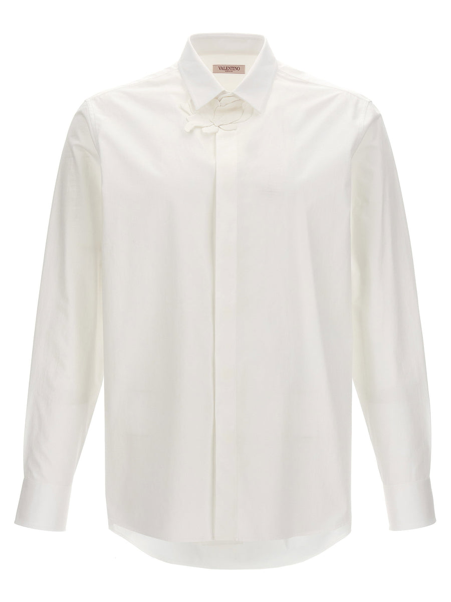 Valentino Garavani White Cotton Poplin Shirt With Flower Patch Detail
