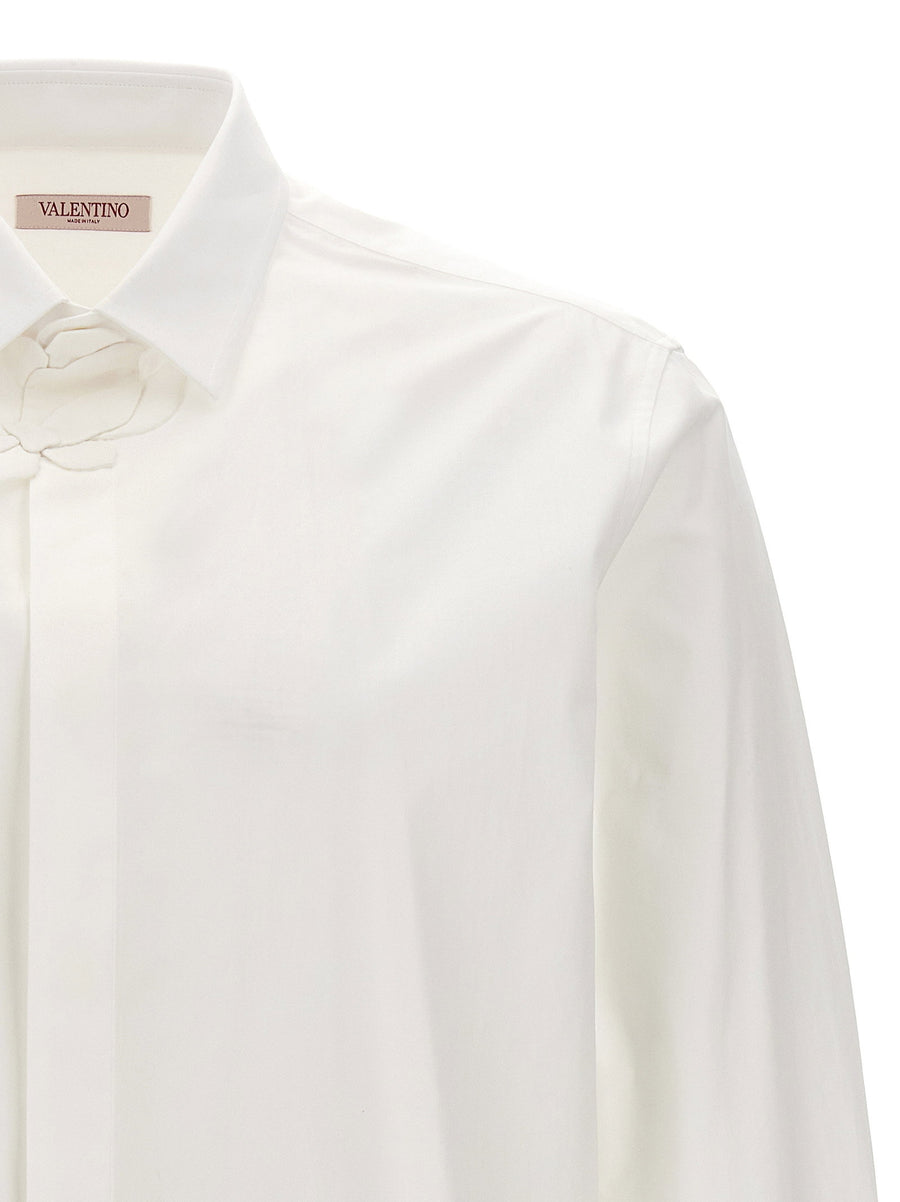 Valentino Garavani White Cotton Poplin Shirt With Flower Patch Detail