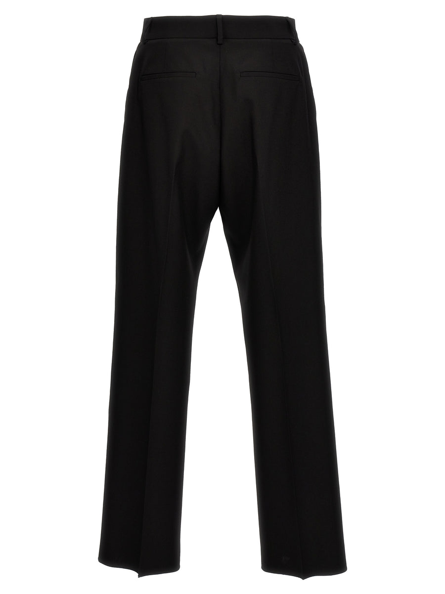 Valentino Garavani Virgin Wool Pants For Women Black Carrot Fit Trousers With Zip Closure