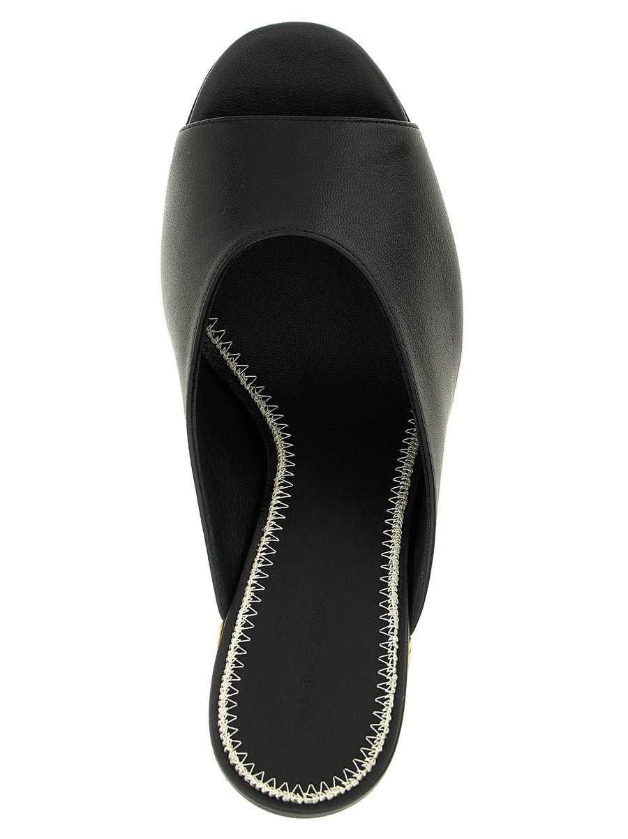 Magda Butrym Leather Mules Black Calfskin Open Toe Wooden Studded Wedge