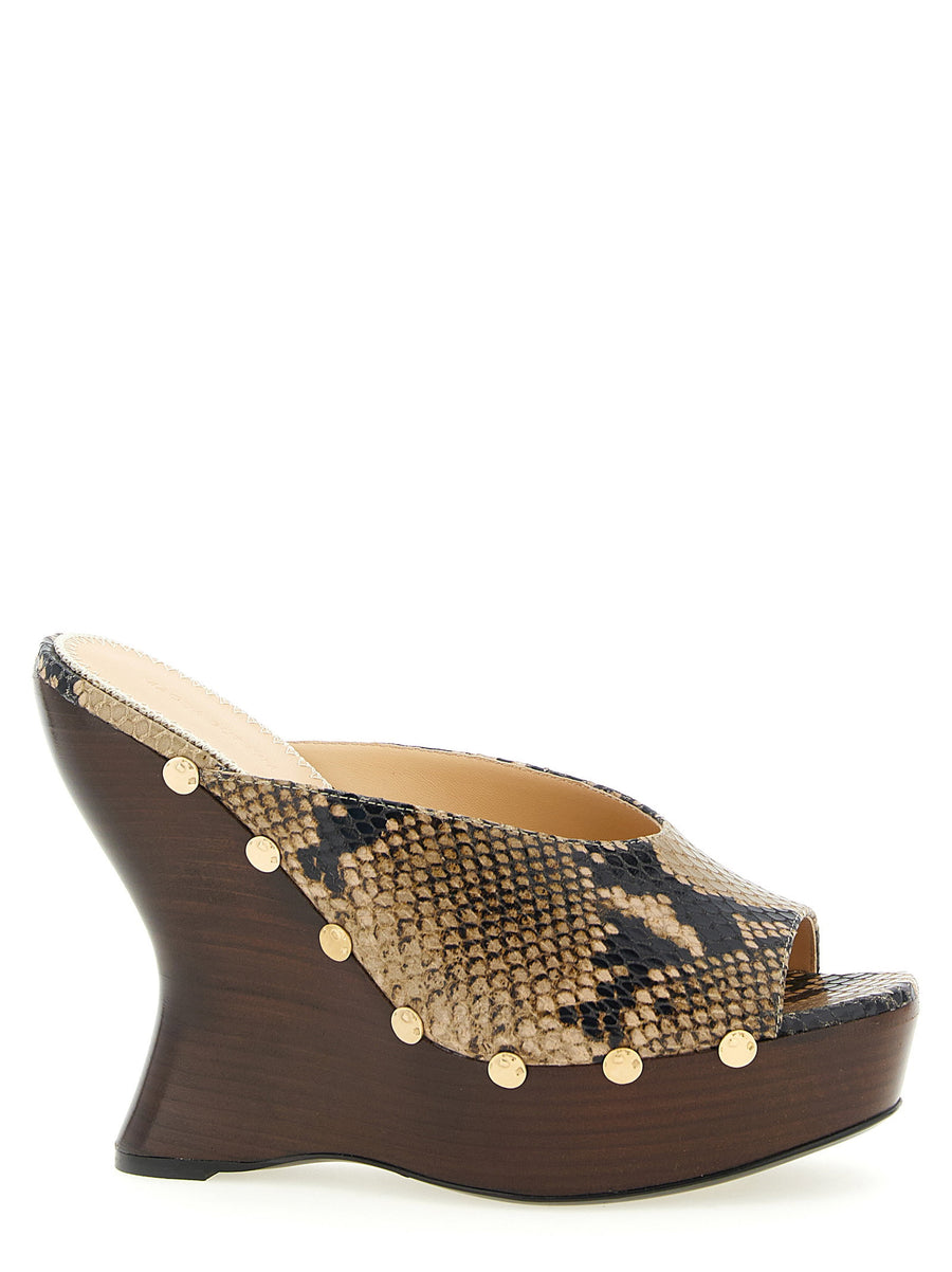 Magda Butrym Python Print Mules Sandals Calfskin Leather Brown
