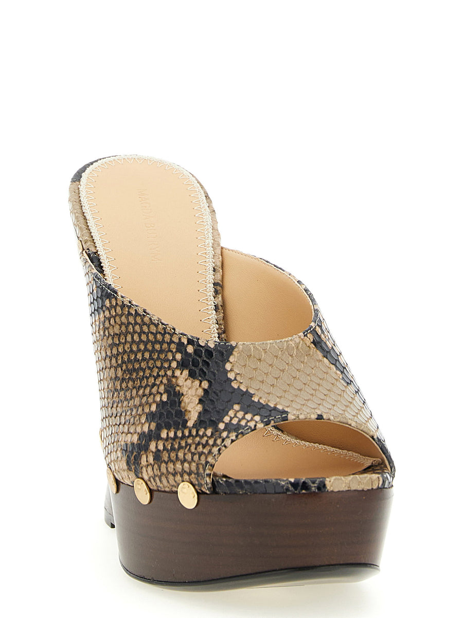 Magda Butrym Python Print Mules Sandals Calfskin Leather Brown