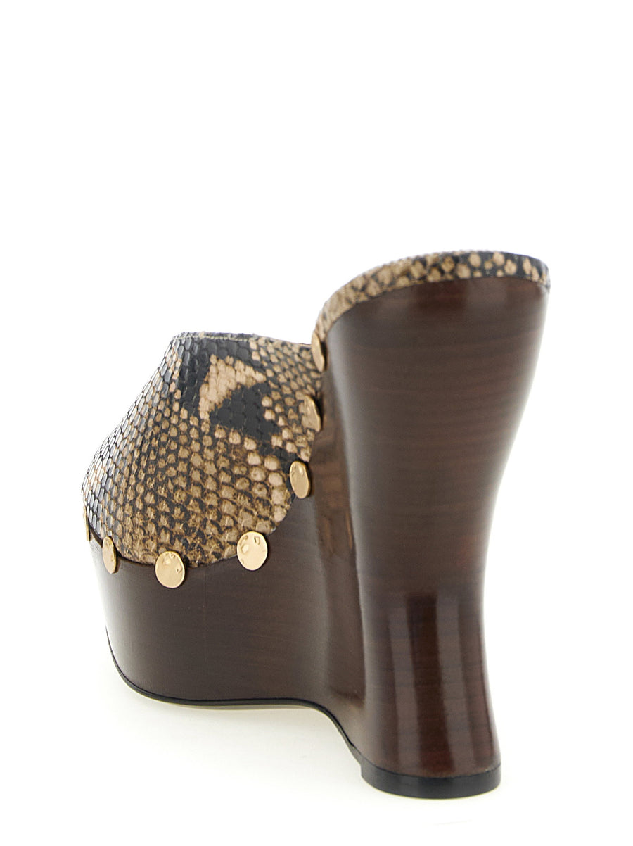Magda Butrym Python Print Mules Sandals Calfskin Leather Brown