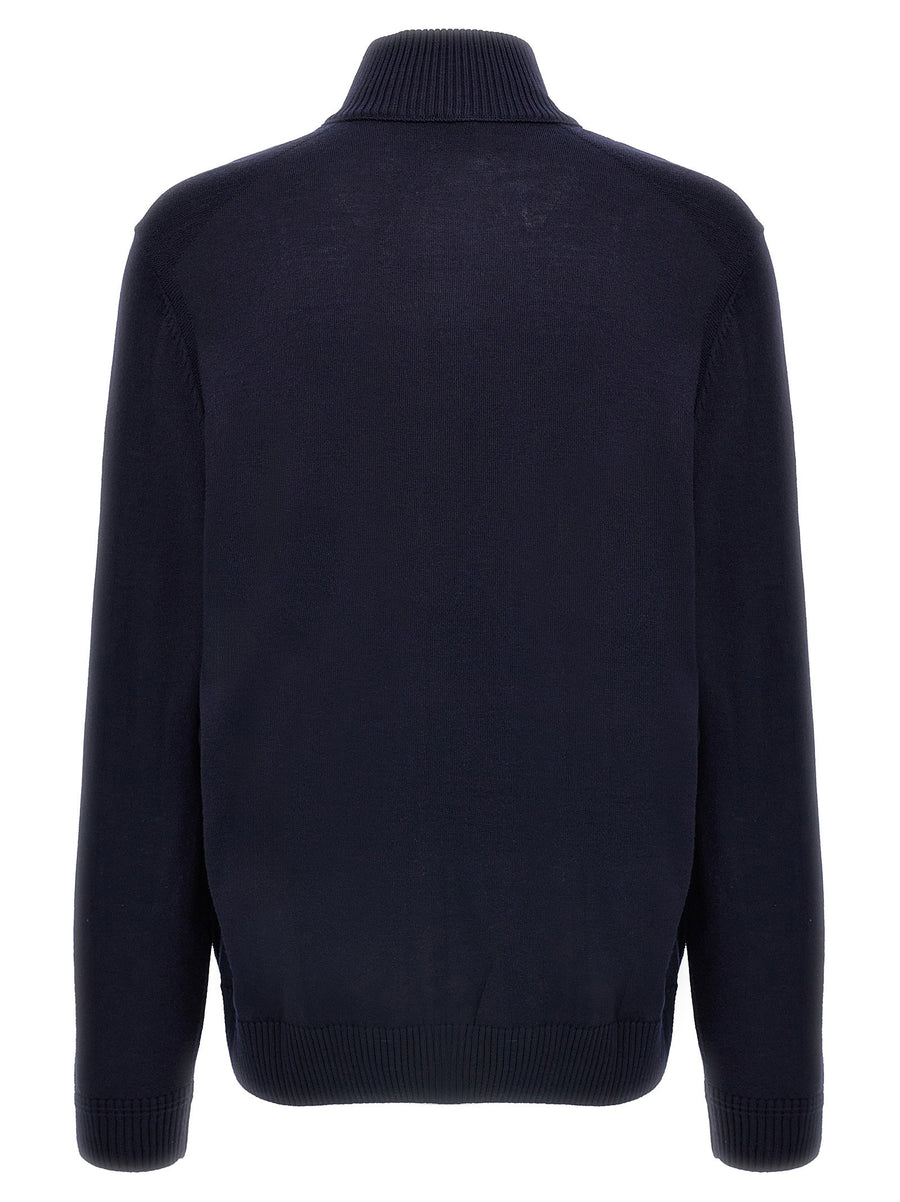 Hugo Boss Balonso-l Blue Wool Cardigan With Front Logo Embroidery Zip Closure