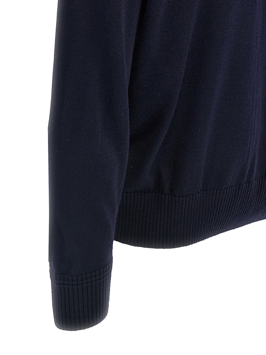 Hugo Boss Balonso-l Blue Wool Cardigan With Front Logo Embroidery Zip Closure