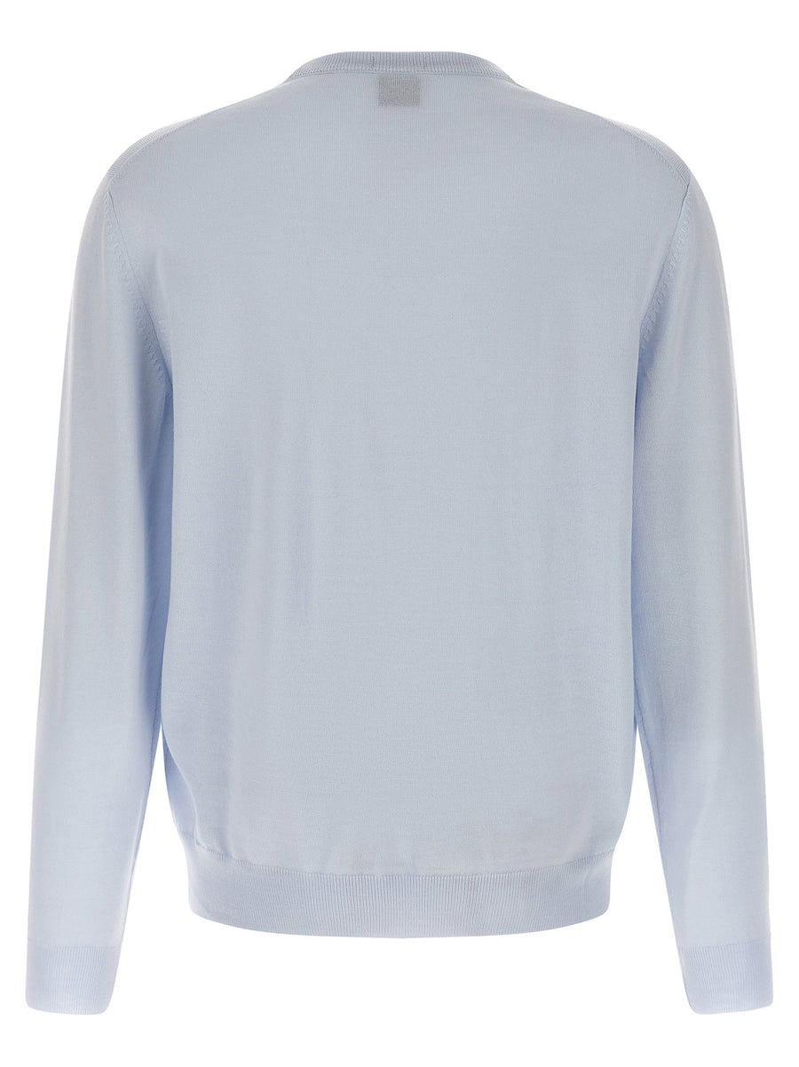 Hugo Boss Botto Mens Premium Virgin Wool Crewneck Sweater Light Blue Knit Front Logo Embroidery