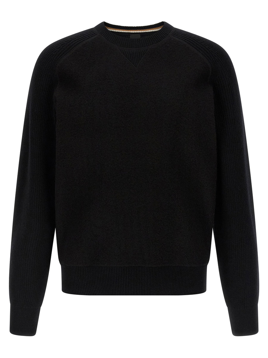 Hugo Boss Virgin Wool Sweater For Men With Carded Front And Knitted Sleeves For Timeless Everyday Style