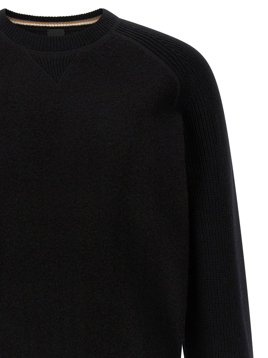 Hugo Boss Virgin Wool Sweater For Men With Carded Front And Knitted Sleeves For Timeless Everyday Style