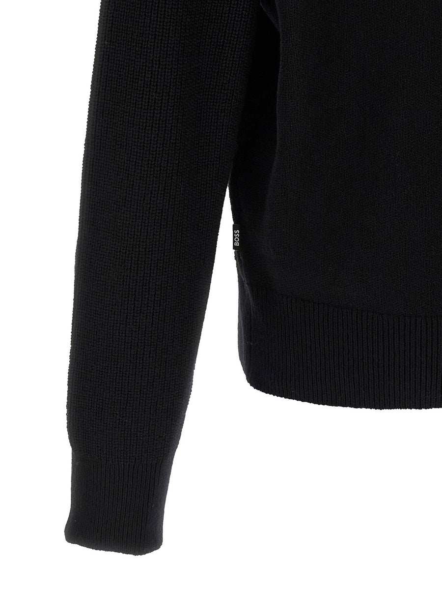 Hugo Boss Virgin Wool Sweater For Men With Carded Front And Knitted Sleeves For Timeless Everyday Style