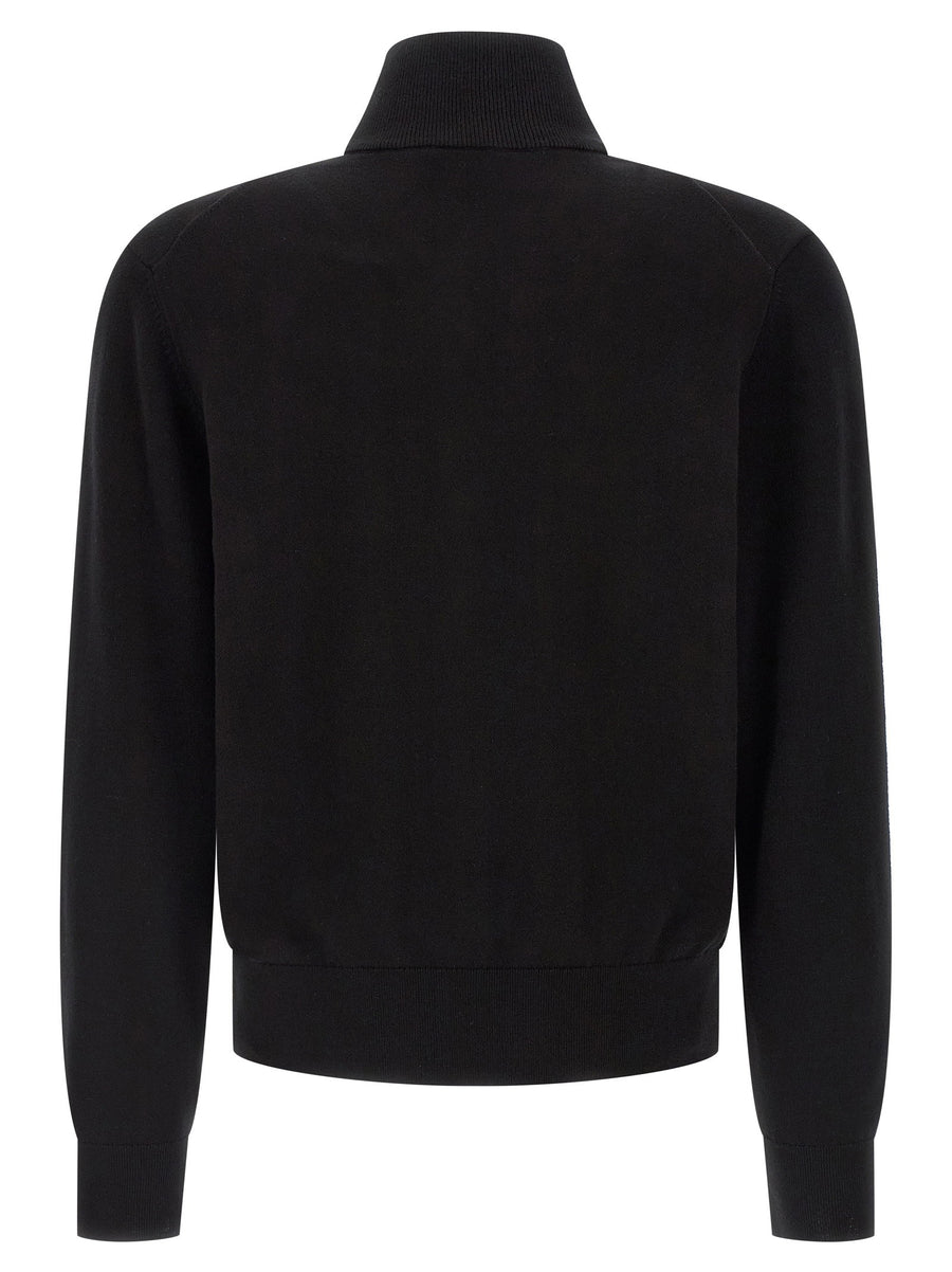 Hugo Boss Upalano Black Cotton Knit Cardigan With Logo Embroidery Front Zip