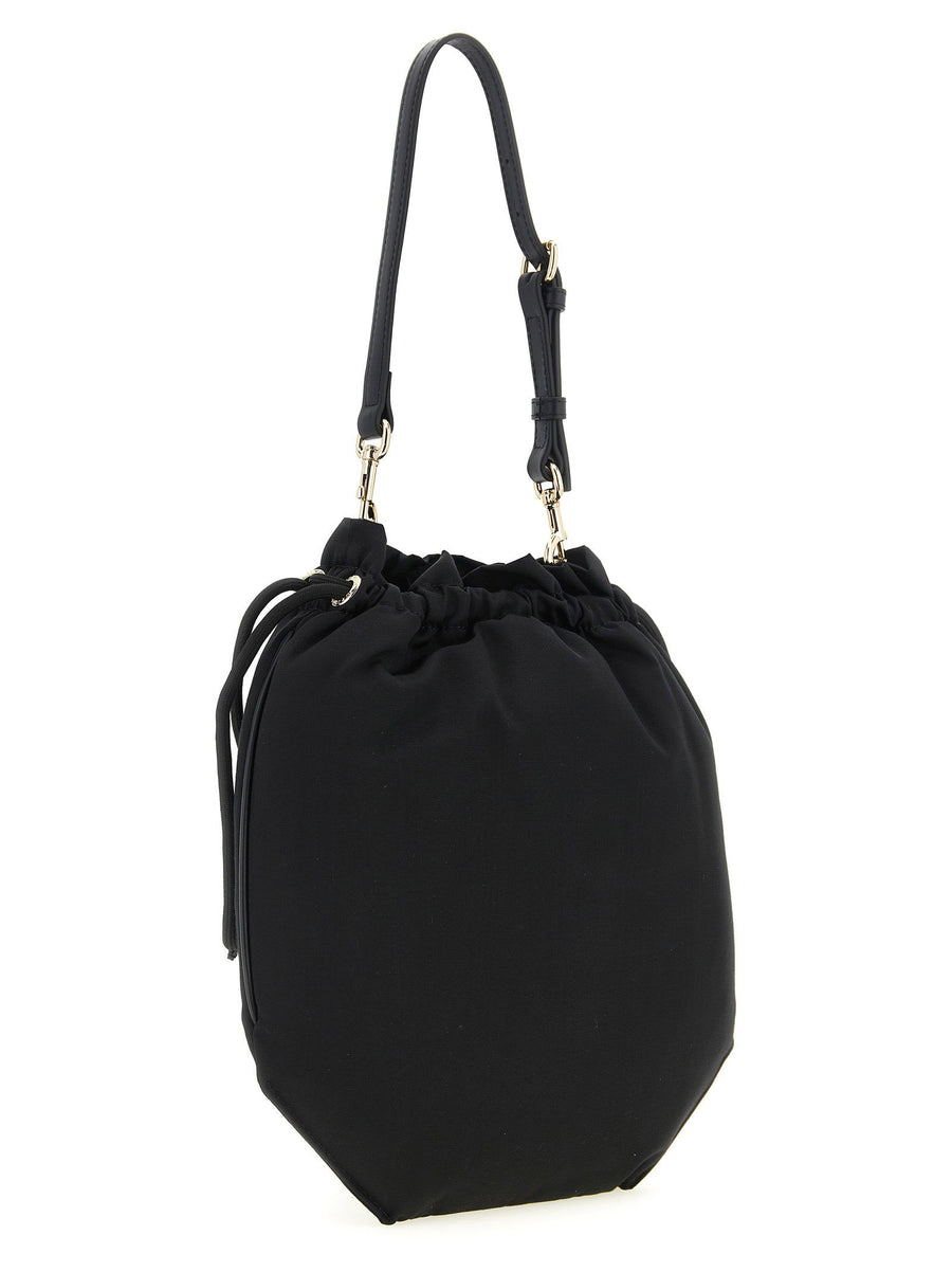 Vivienne Westwood Moire Drawstring Pouch Handbag For Women With Front Orb Logo And Adjustable Removable Handle