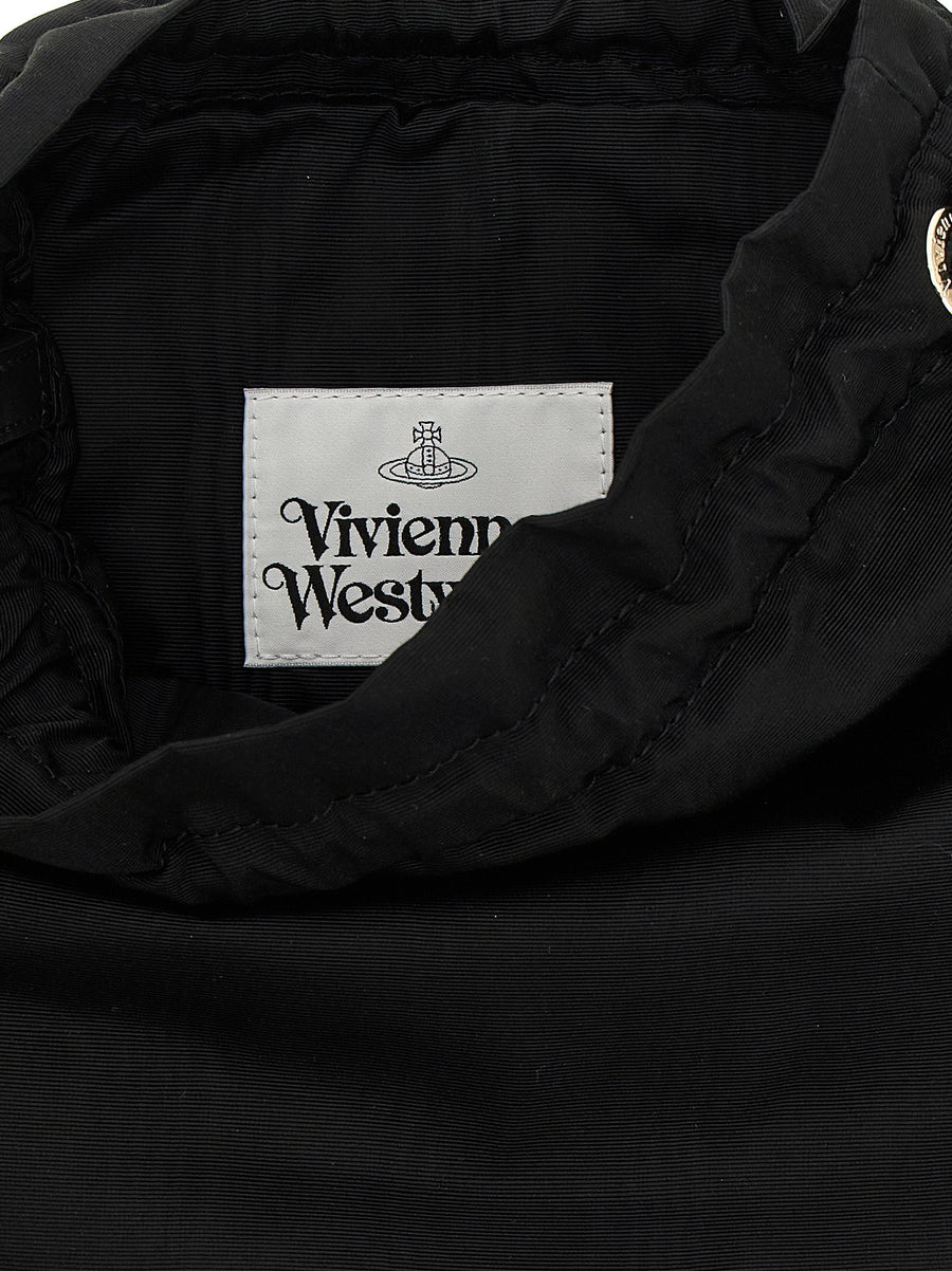 Vivienne Westwood Moire Drawstring Pouch Handbag For Women With Front Orb Logo And Adjustable Removable Handle