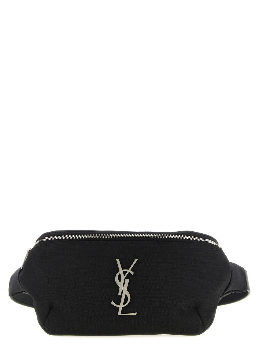 Saint Laurent Cassandre Belt Bag For Men Premium Black Lamb Leather With Adjustable Strap And Structured Silhouette