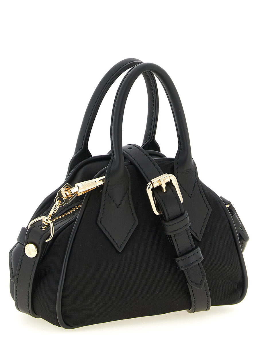 Vivienne Westwood Yasmine Mini Handbag Luxurious Black Moire With Orb Logo Top Zip Double Handle For Women