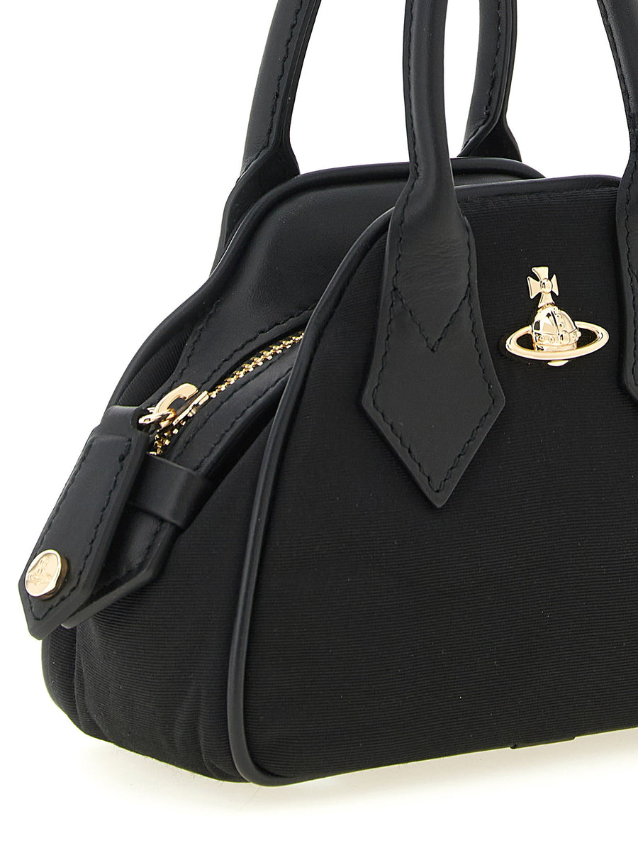 Vivienne Westwood Yasmine Mini Handbag Luxurious Black Moire With Orb Logo Top Zip Double Handle For Women
