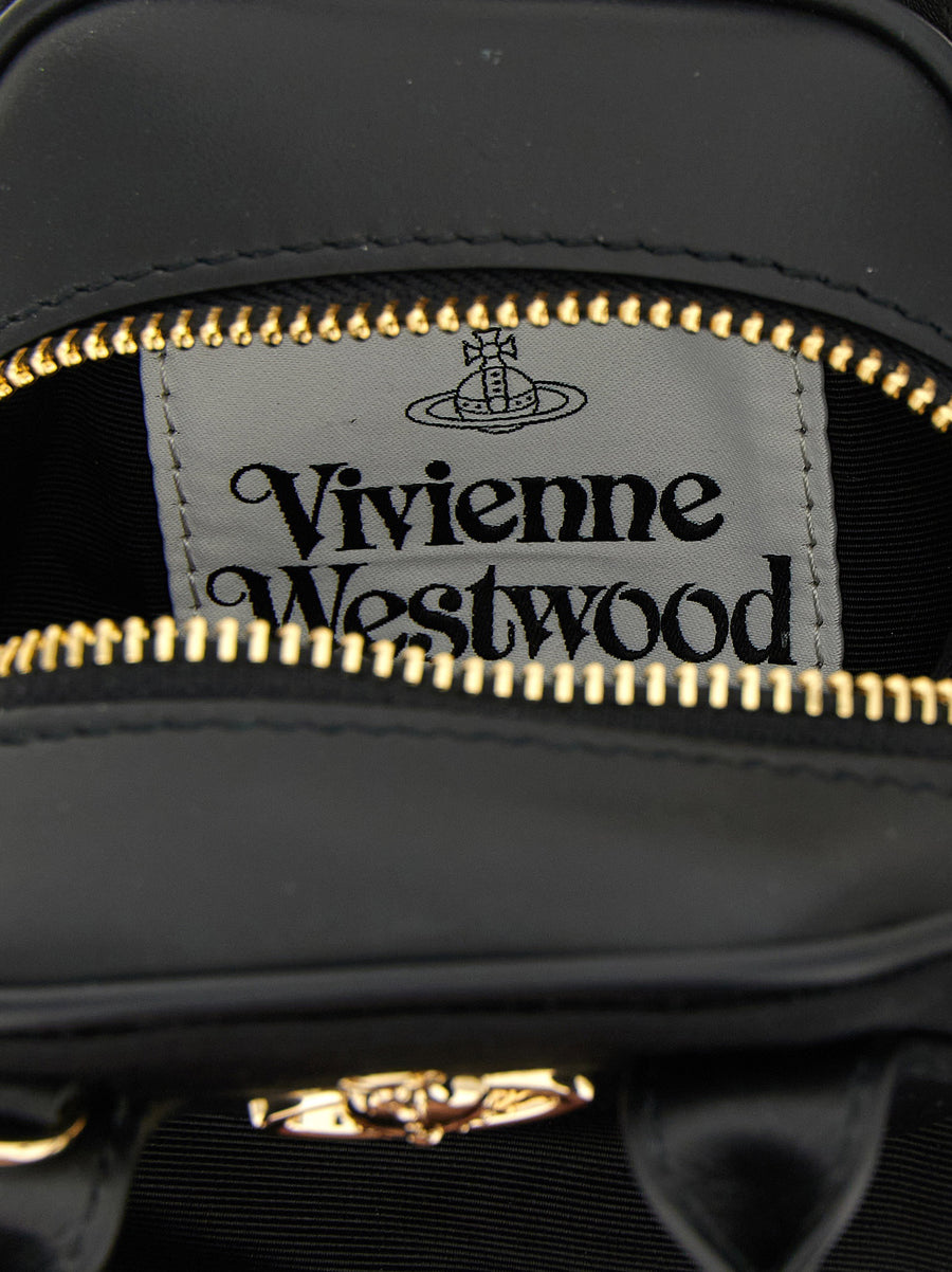 Vivienne Westwood Yasmine Mini Handbag Luxurious Black Moire With Orb Logo Top Zip Double Handle For Women