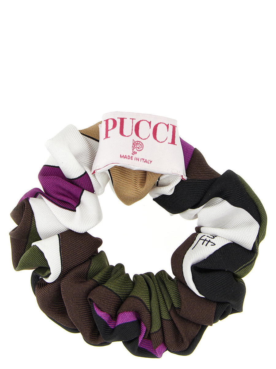 Emilio Pucci Iride Hair Elastic Silk Twill Band For Women Luxe Multicolor Print Pattern