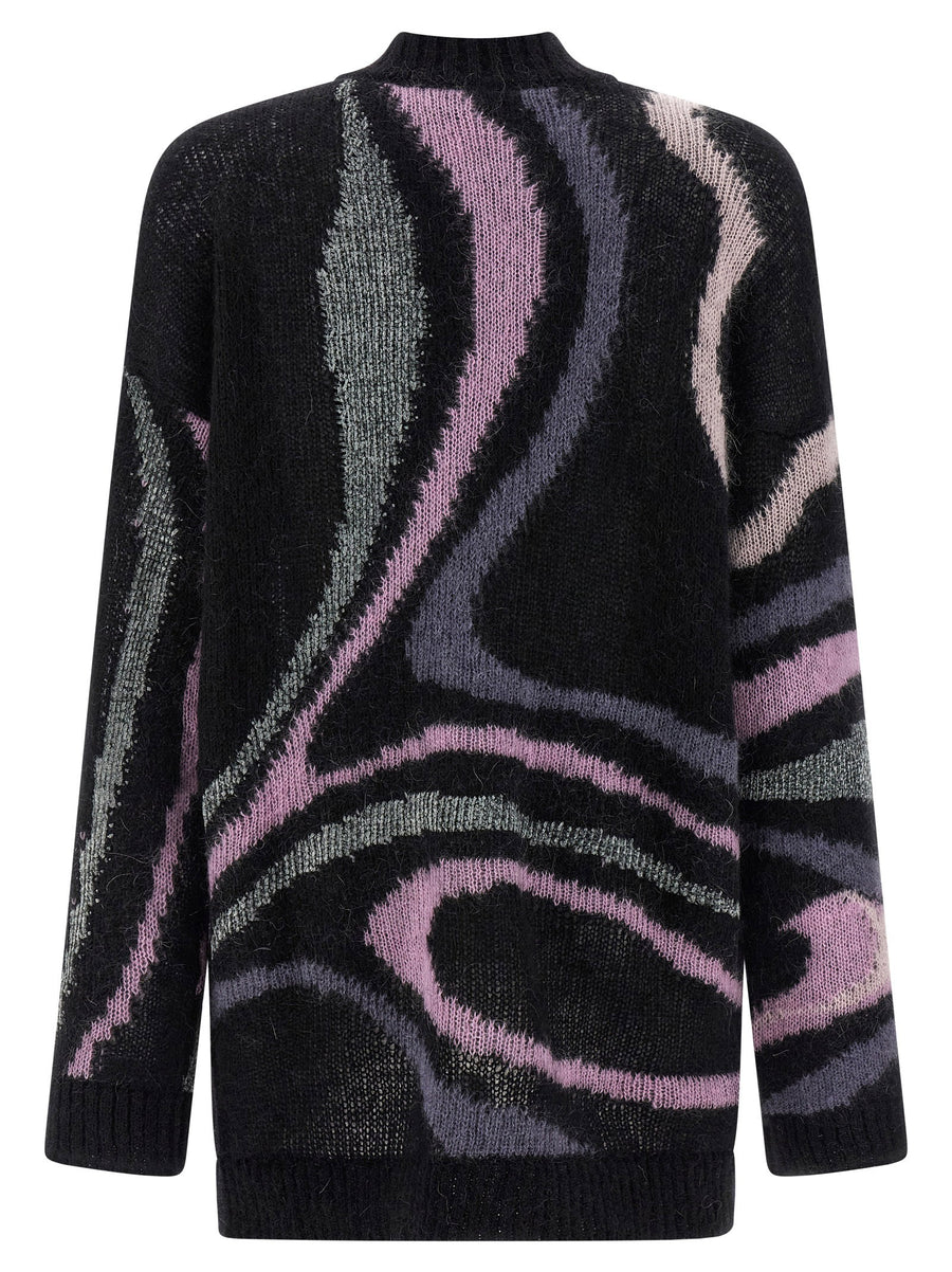 Emilio Pucci Marmo Cardigan For Women Luxe Mohair Knit With Marmo Print V Neck Front Button Pockets