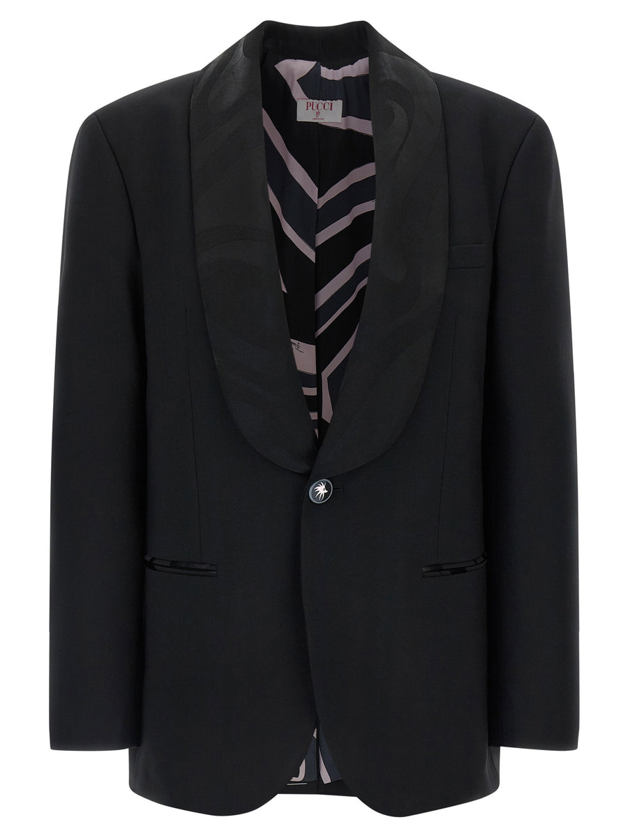 Emilio Pucci Labirinto Single Breasted Blazer for Women Versatile Work and Evening Wool Elastane Luxury Statement