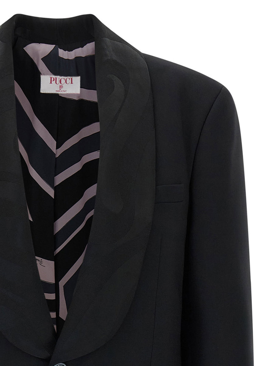 Emilio Pucci Labirinto Single Breasted Blazer for Women Versatile Work and Evening Wool Elastane Luxury Statement