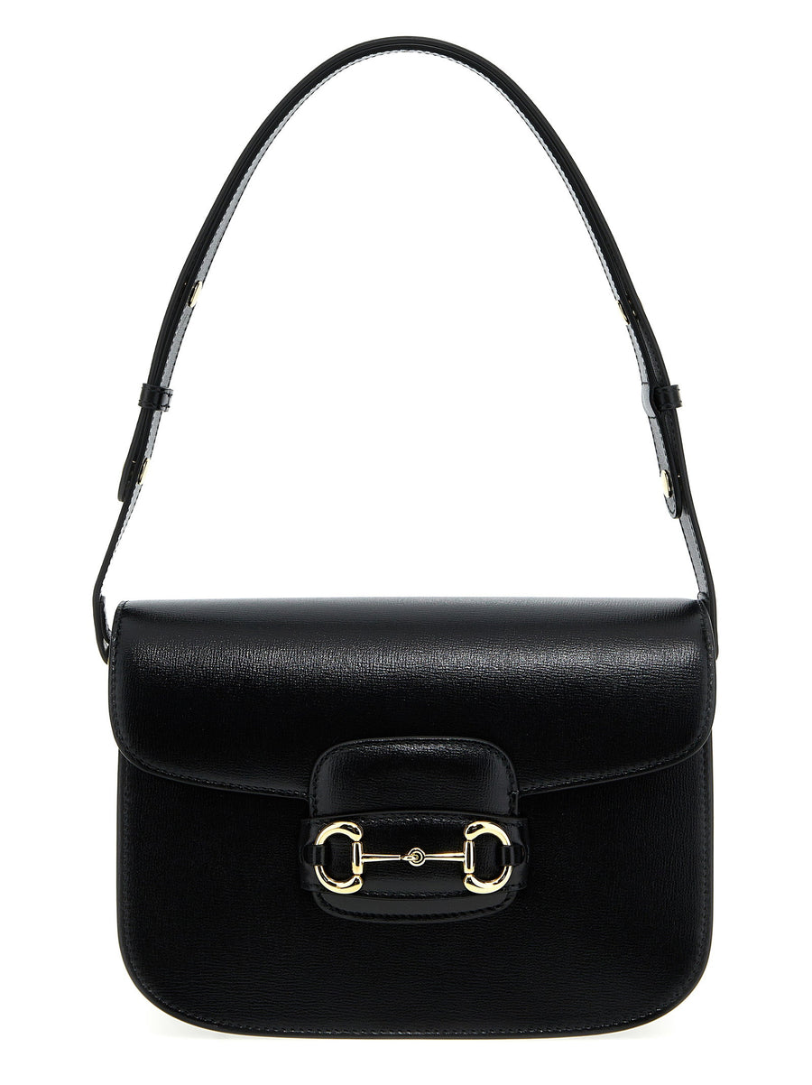 Gucci Horsebit 1955 Black Textured Leather Shoulder Bag With Gold Hardware
