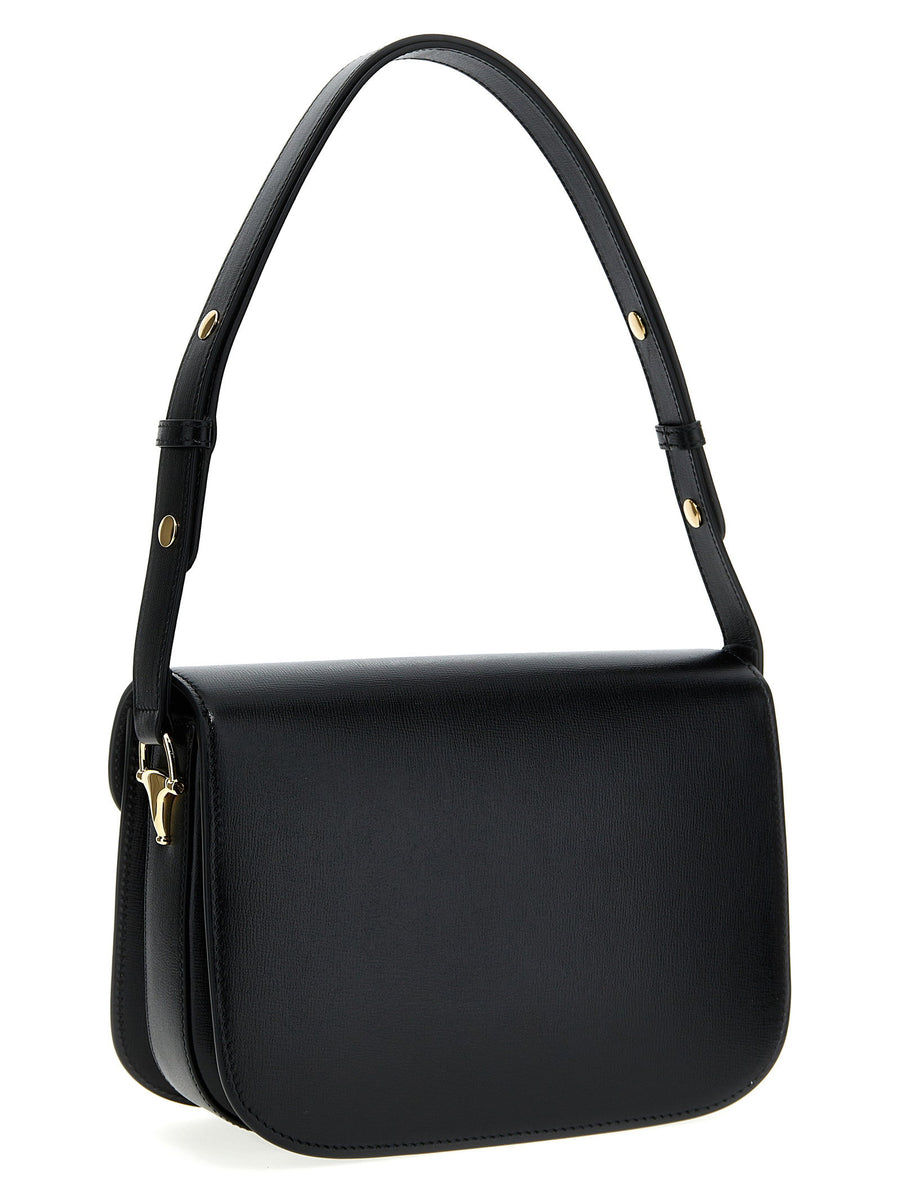 Gucci Horsebit 1955 Black Textured Leather Shoulder Bag With Gold Hardware