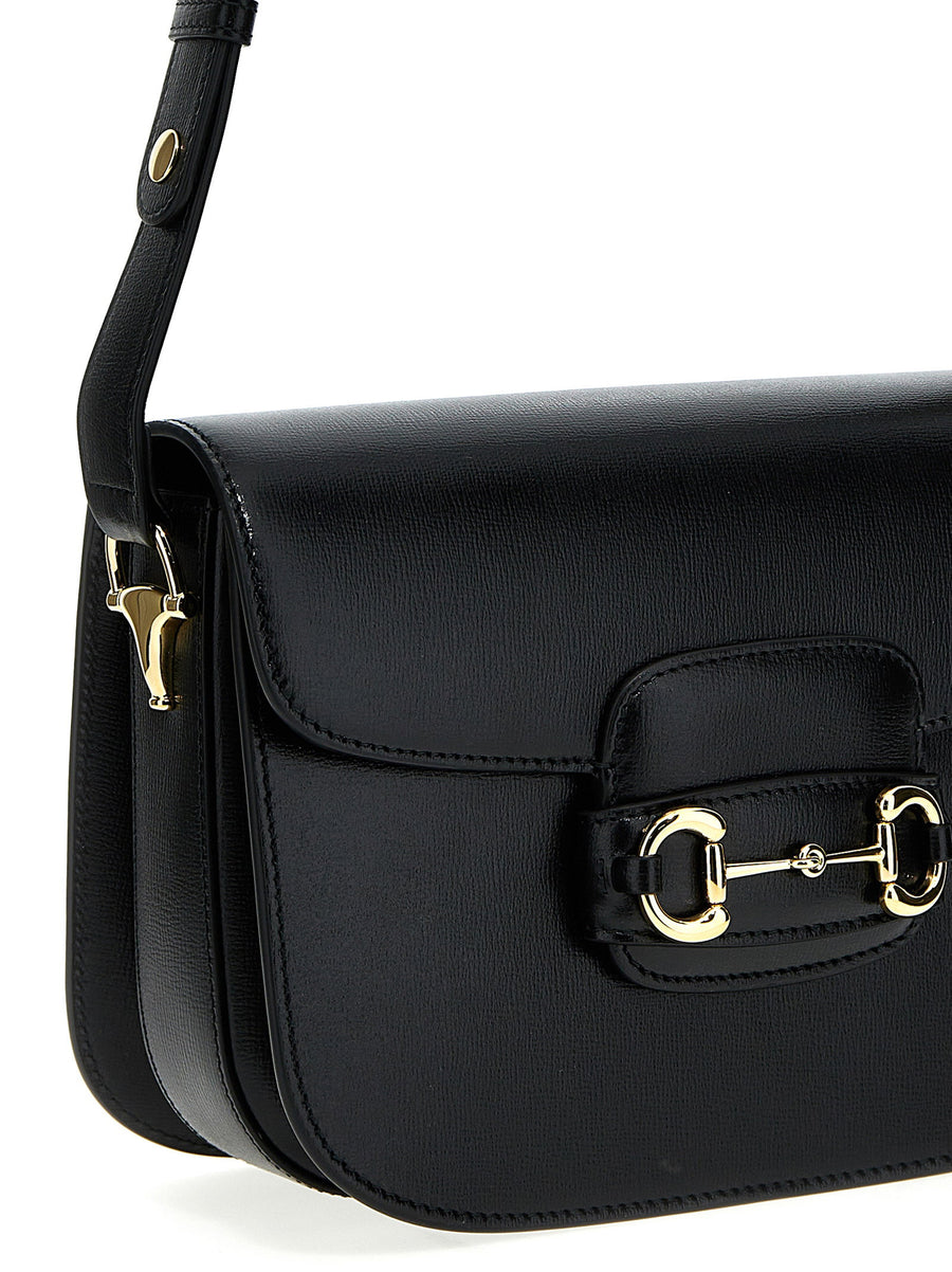 Gucci Horsebit 1955 Black Textured Leather Shoulder Bag With Gold Hardware