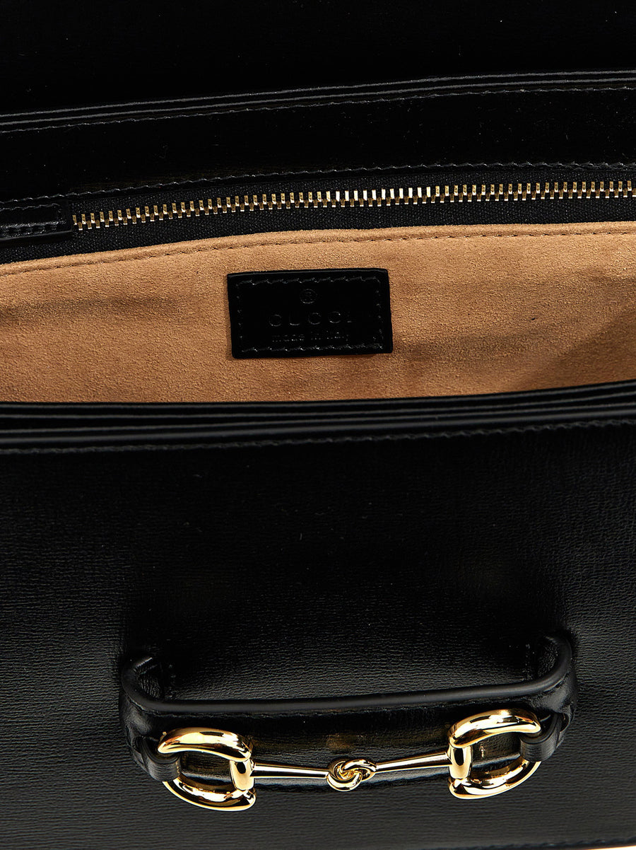 Gucci Horsebit 1955 Black Textured Leather Shoulder Bag With Gold Hardware