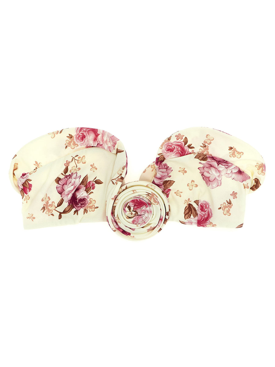 Magda Butrym Bikini Top 02 Floral Print Off Shoulder Sculptural Rose Centerpiece Luxury Swimwear For Women