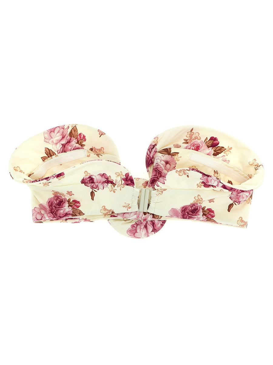 Magda Butrym Bikini Top 02 Floral Print Off Shoulder Sculptural Rose Centerpiece Luxury Swimwear For Women