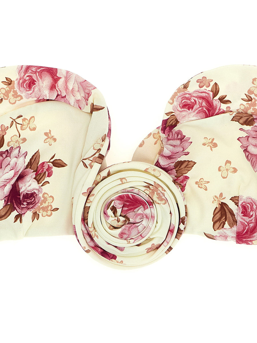 Magda Butrym Bikini Top 02 Floral Print Off Shoulder Sculptural Rose Centerpiece Luxury Swimwear For Women