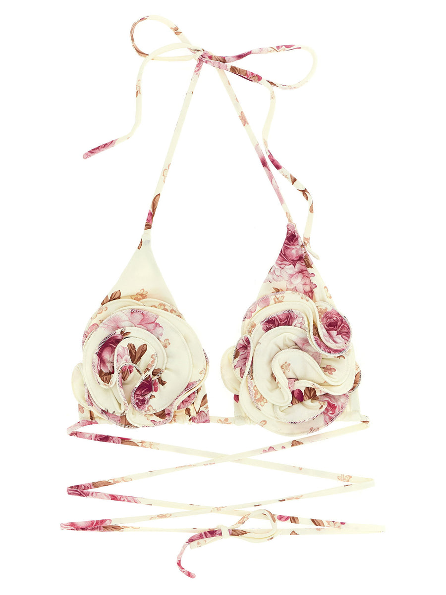 Magda Butrym Re26 Triangle Bikini Top for Women Luxury Floral Print with Adjustable Knot Laces