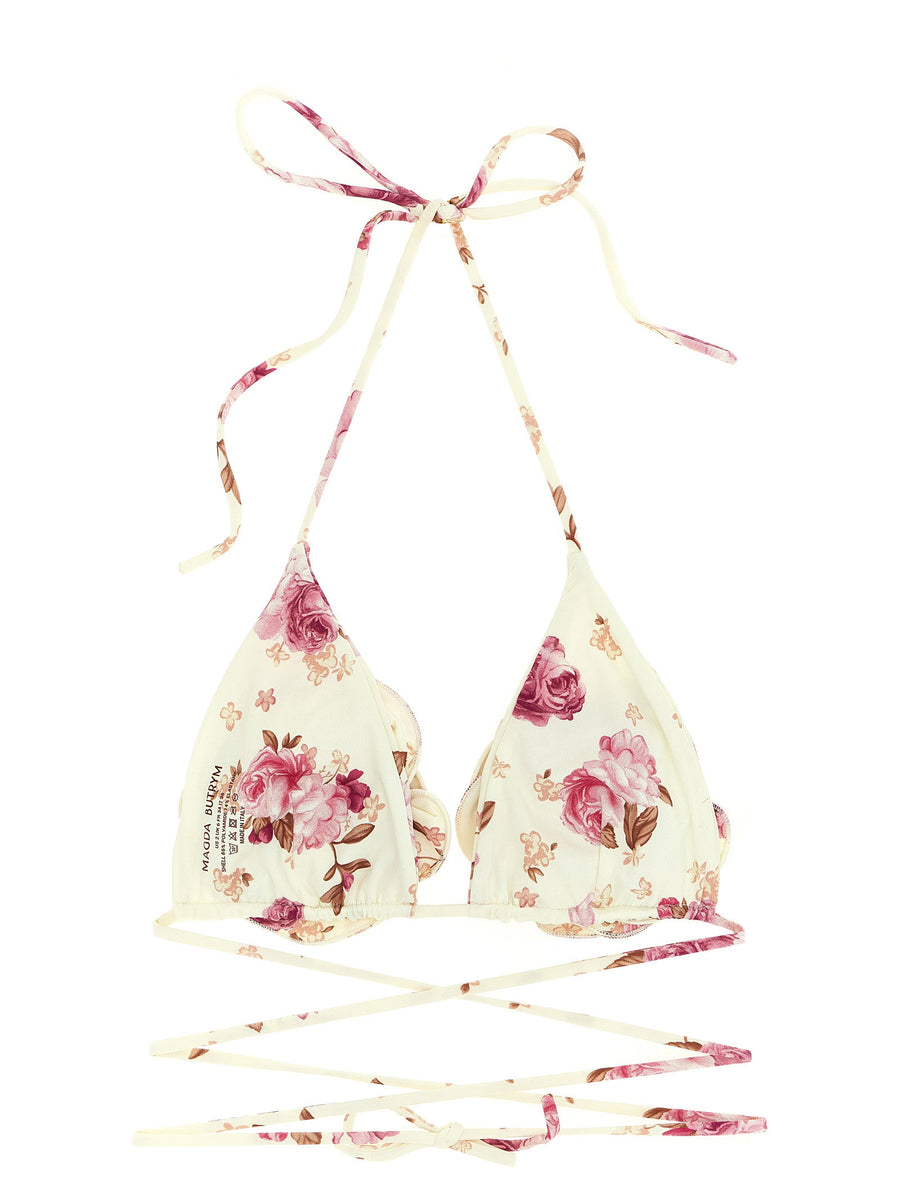 Magda Butrym Re26 Triangle Bikini Top for Women Luxury Floral Print with Adjustable Knot Laces