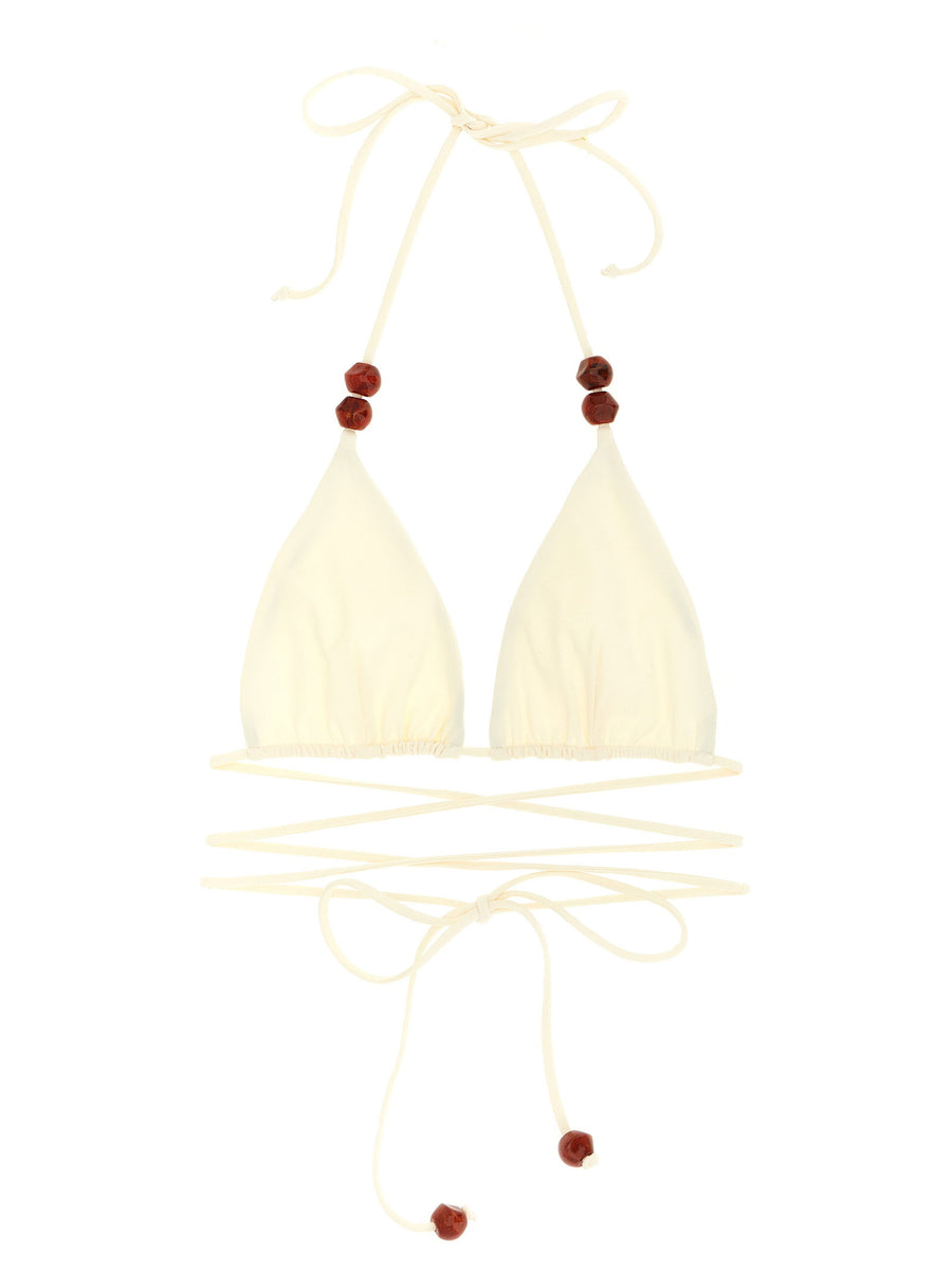 Magda Butrym Re 26 Triangle Bikini Top White Beaded Details