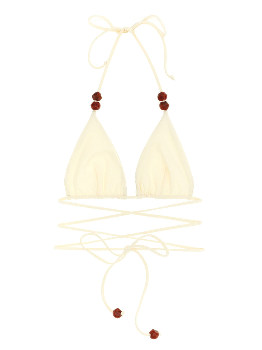 Magda Butrym Re 26 Triangle Bikini Top White Beaded Details